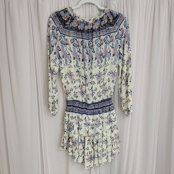 Loveshackfancy Popover Printed Silk Mini Dress Navy Blue Combo XS - Picture 6 of 16
